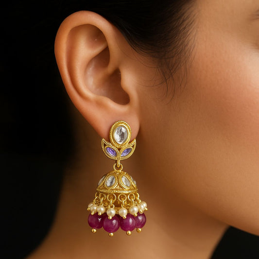Gold Plated Kundan Jhumki Earrings