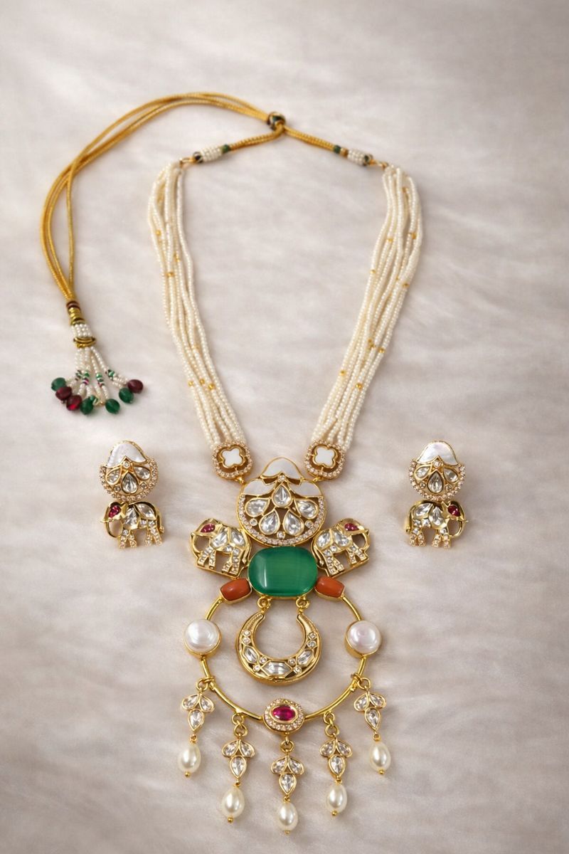 Gold Plated Kundan & Semi Cultured Pearl Choker Set