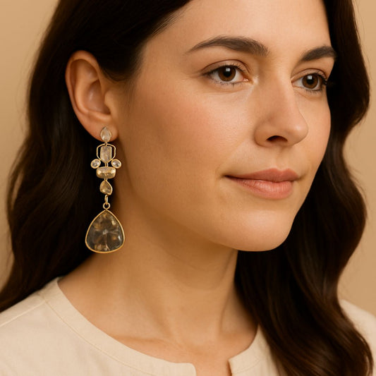 Gold Plated Black Kundan Earrings