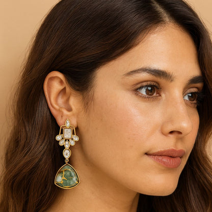 Gold Plated Green Kundan Earrings