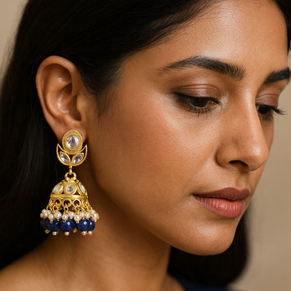 Gold Plated Kundan Jhumki Earrings