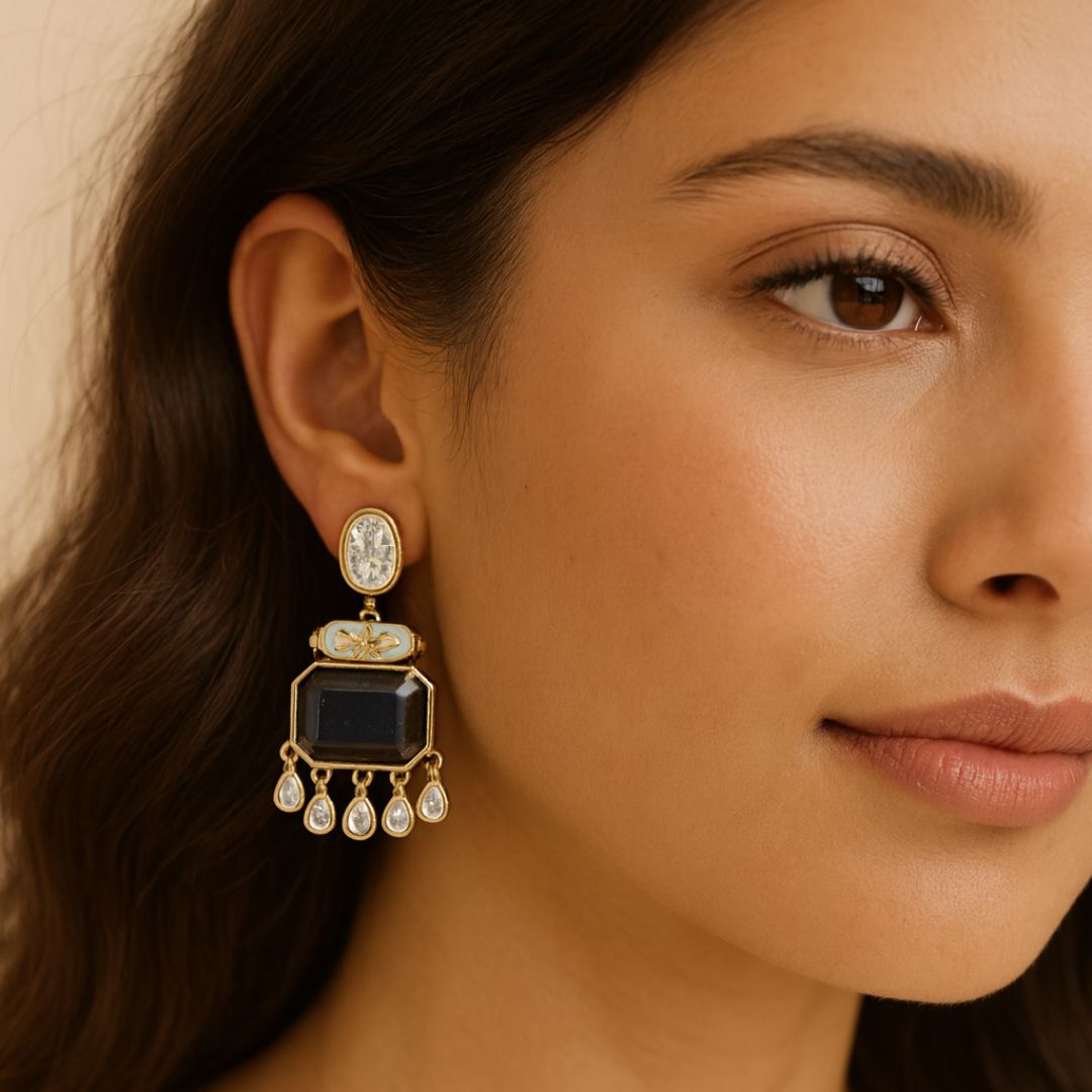 Gold Plated Meenakari Drop Earrings