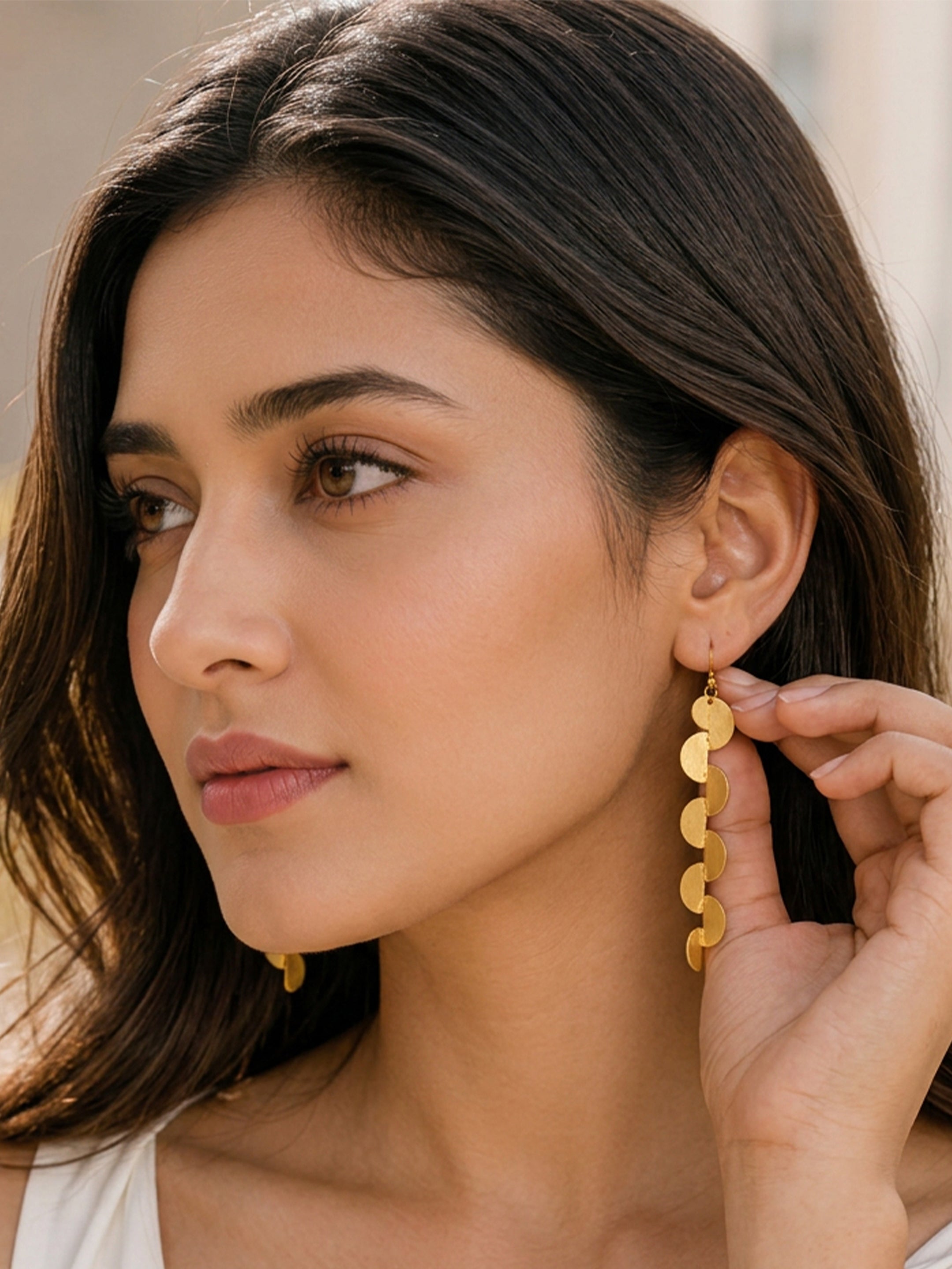 Gold Plated Semi-Circle Drop Earrings