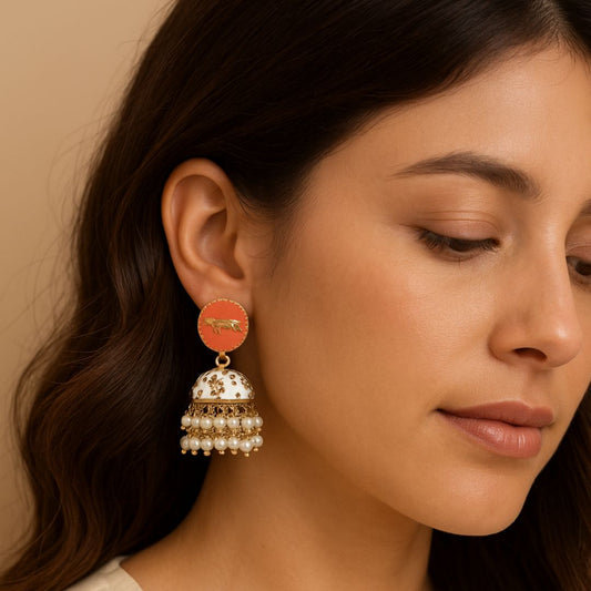 Gold Plated Enamel Jhumki Earrings