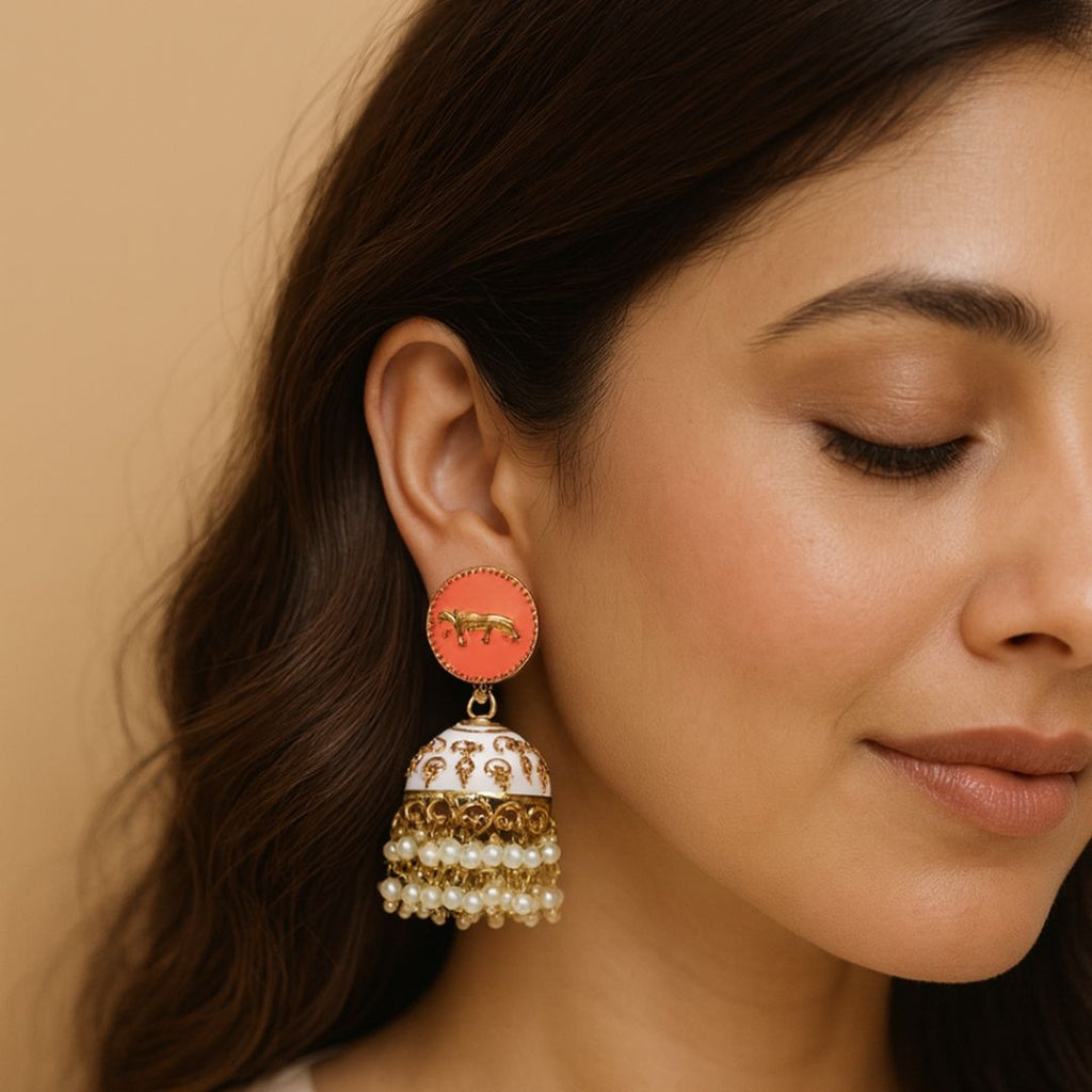 Gold Plated Enamel Jhumki Earrings