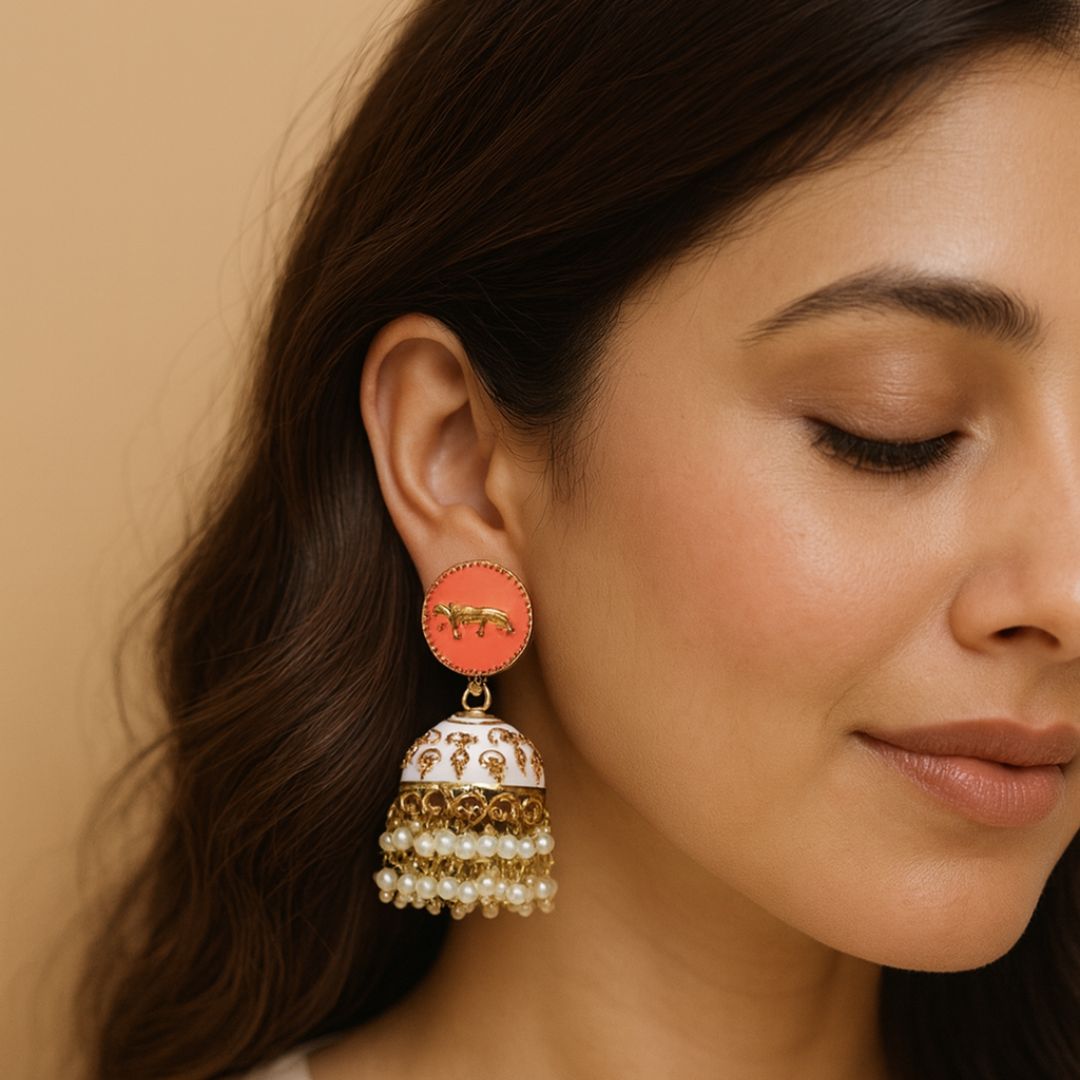 Gold Plated Enamel Jhumki Earrings