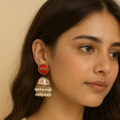 Gold Plated Enamel Jhumki Earrings