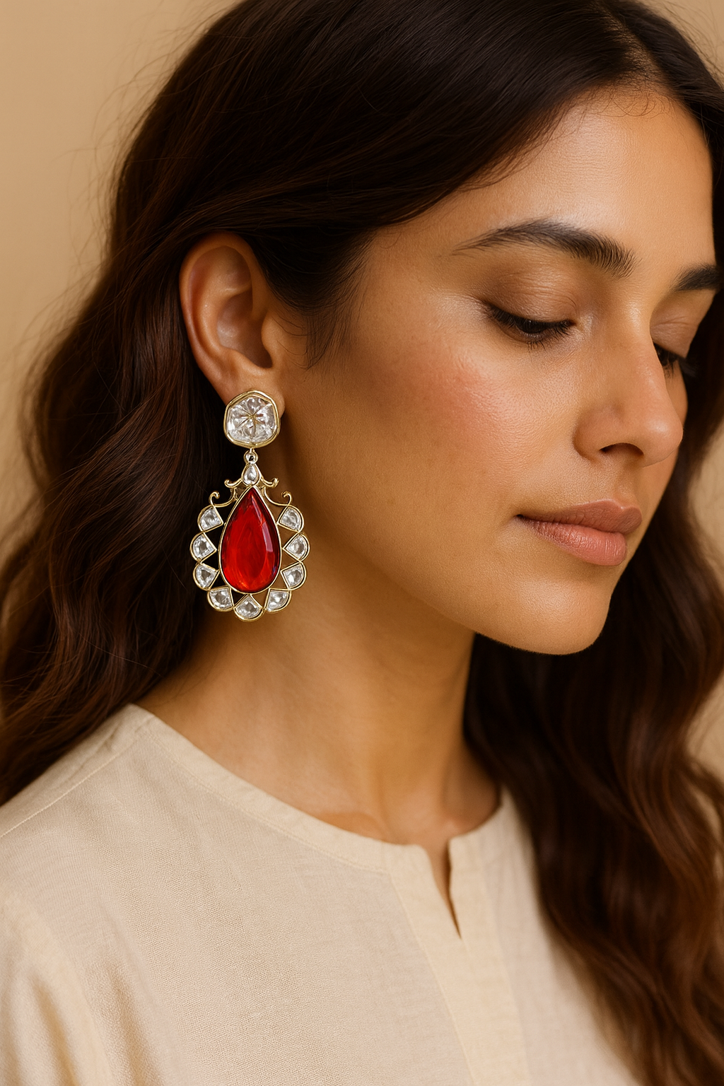 Gold Plated Red Ruby Earrings