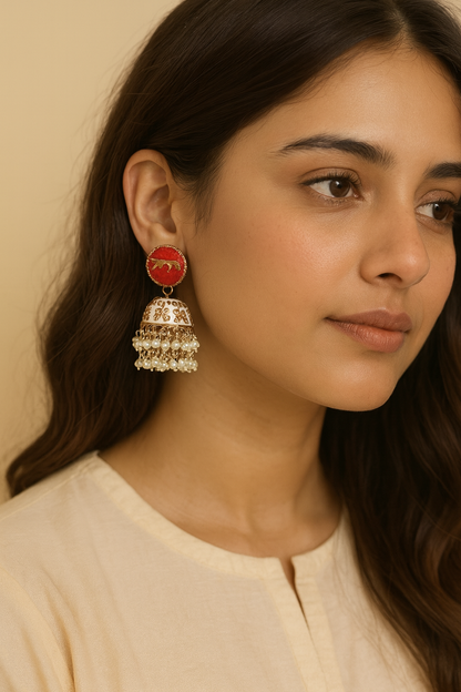 Gold Plated Enamel Jhumki Earrings