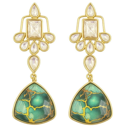 Gold Plated Green Kundan Earrings