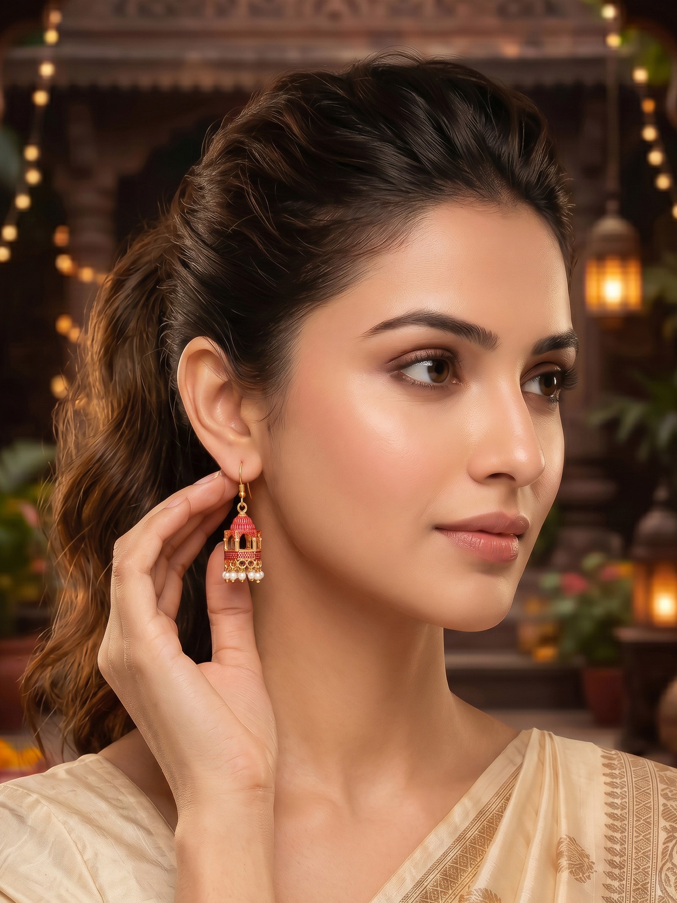 Gold Plated Jarokha Jhumki Earrings