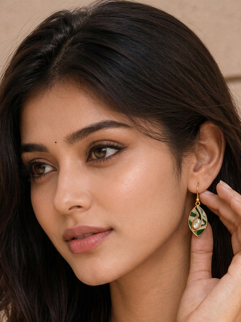 Gold-Plated Kundan Drop Earrings