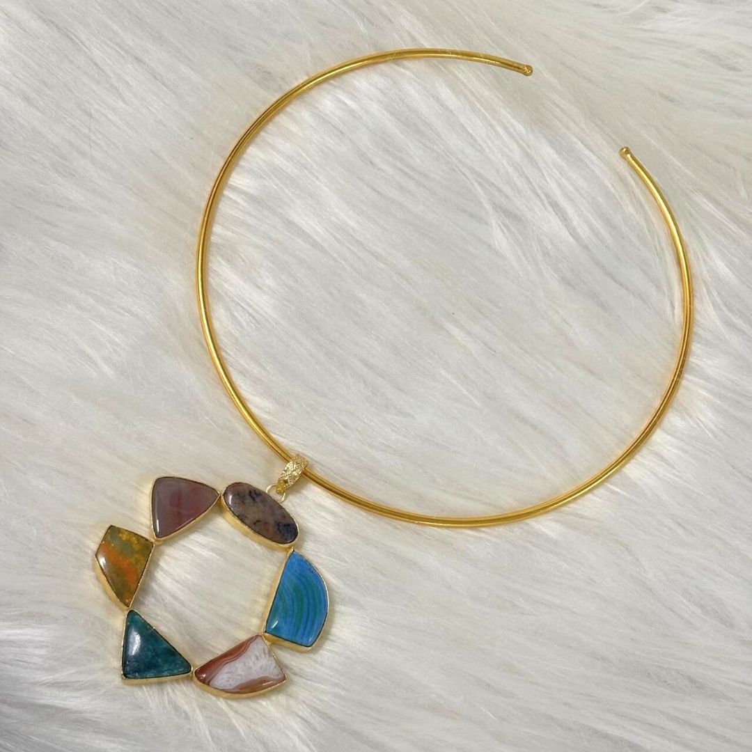 Circle Gold-Plated Multi-Stone Necklace
