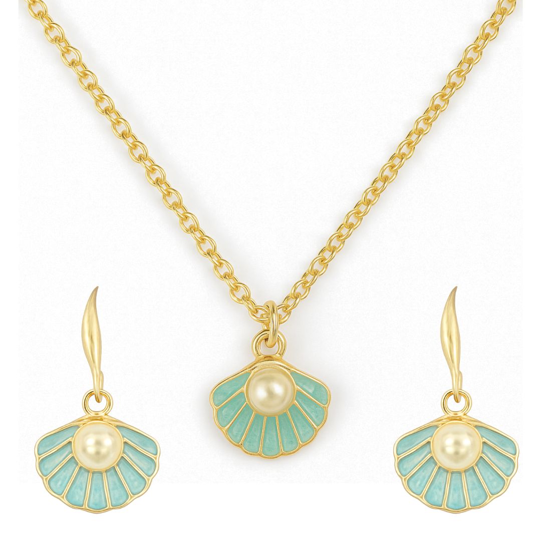 Gold-Plated Aqua Pearl Pendant Set