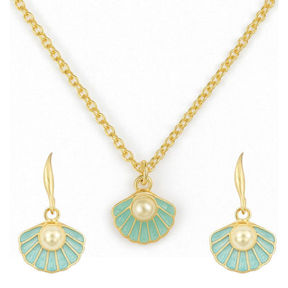 Gold-Plated Aqua Pearl Pendant Set