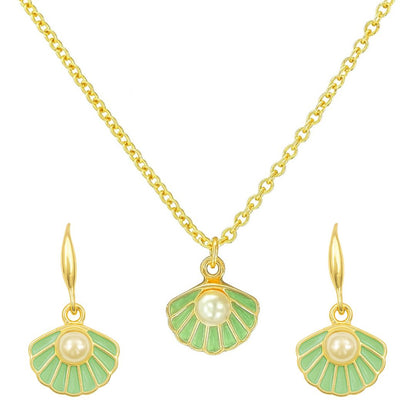 Gold-Plated Mint Pearl Pendant Set