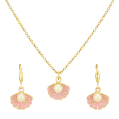 Gold Plated Pink Pearl Pendant Set