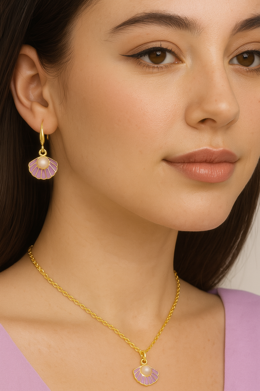 Gold Plated Purple Pearl Pendant Set