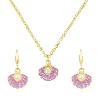 Gold Plated Purple Pearl Pendant Set