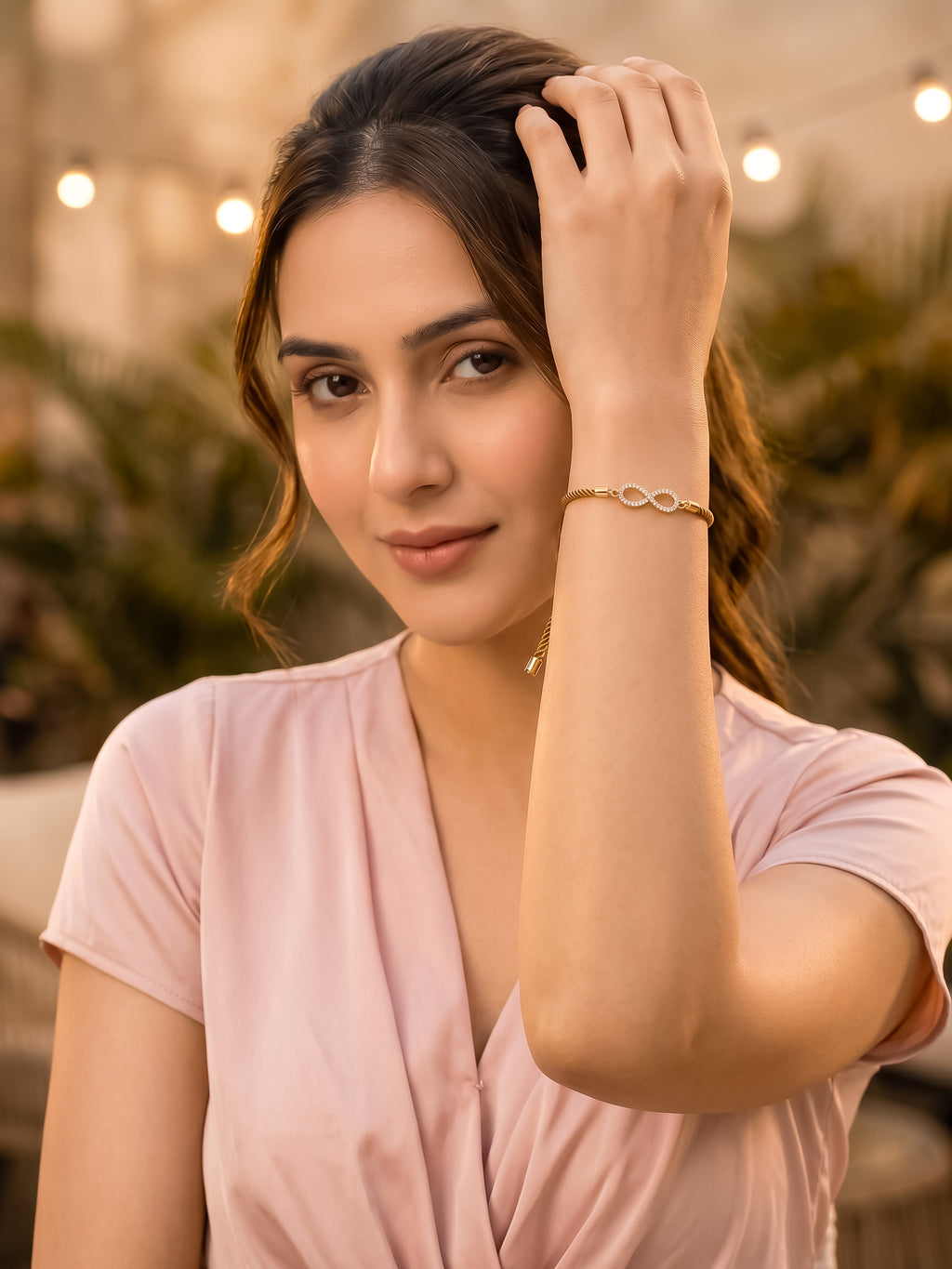 Bdiva 18k Gold-Plated Adjustable Infinity Bracelet with Cubic Zirconia
