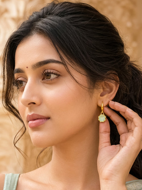 Bloom Gold-Plated Green Cubic Zirconia Floral Drop Earrings