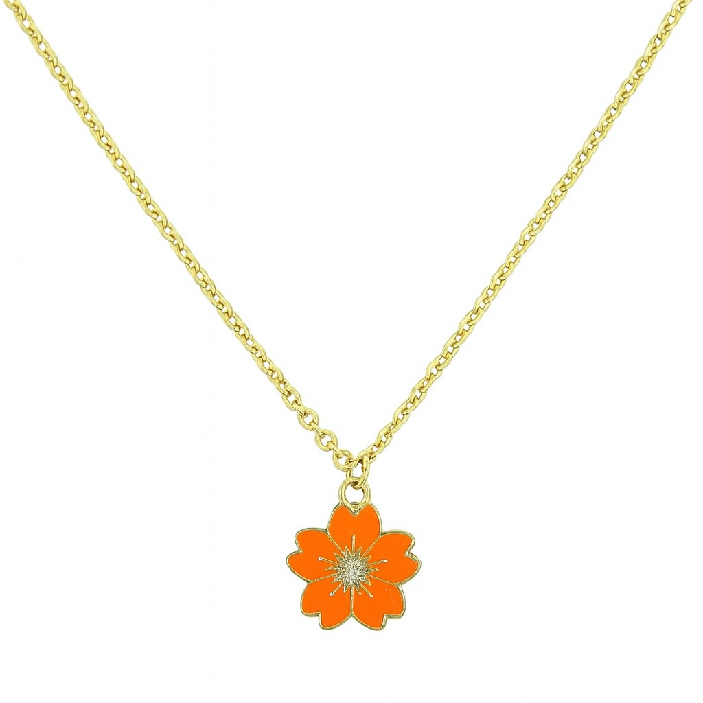Gold Plated Orange Flower Pendant Necklace