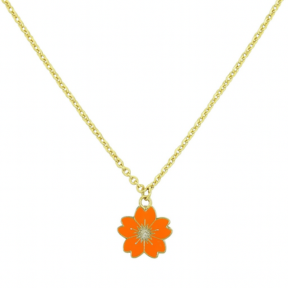 Gold Plated Orange Flower Pendant Necklace