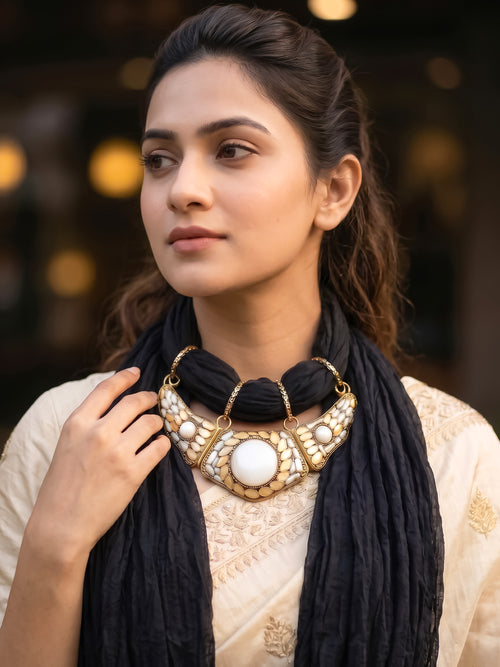Georgette Scarf With Indian Jewelry