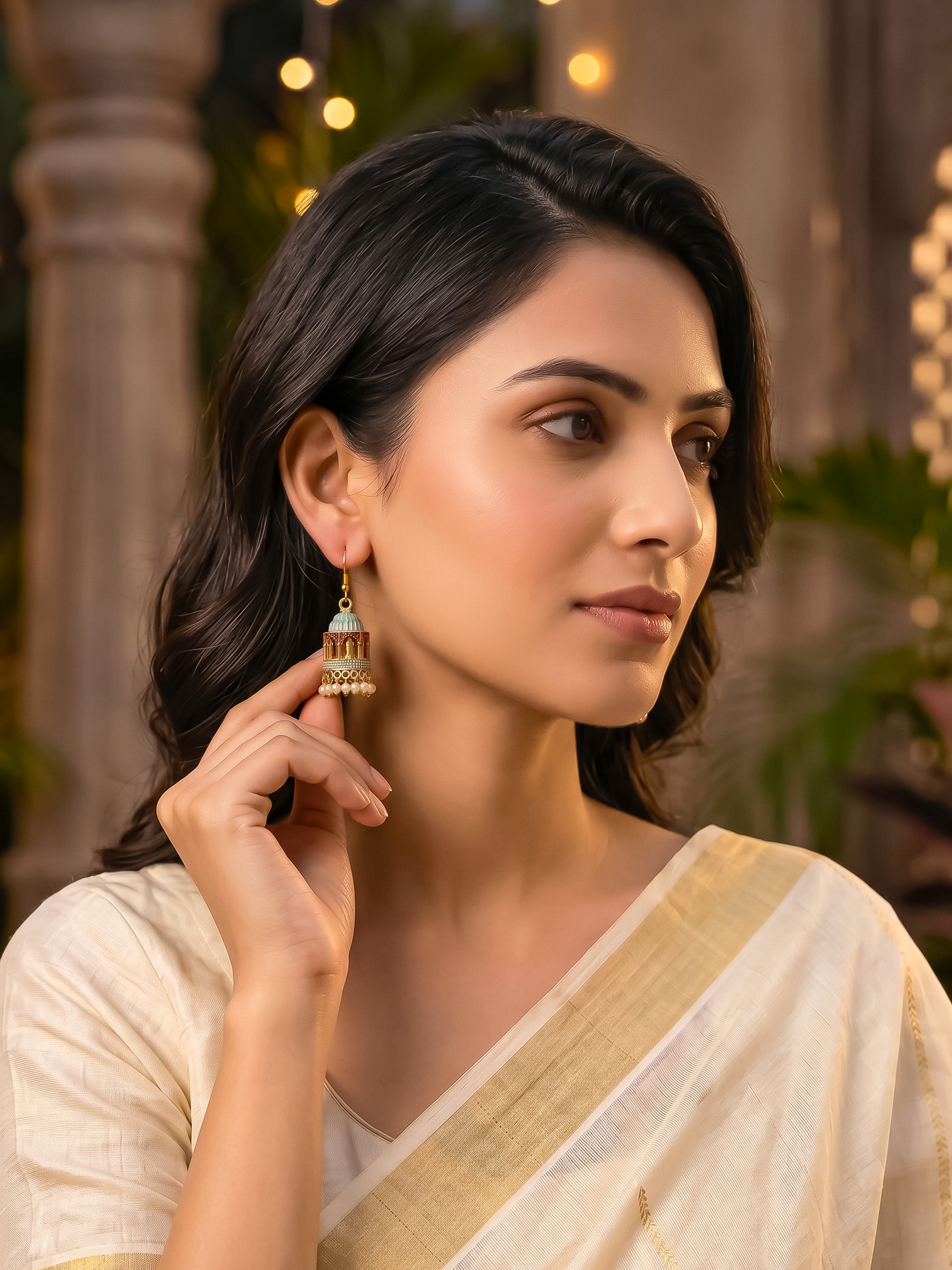 Gold Plated Jarokha Jhumki Earrings