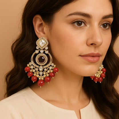 Gold Plated Red Chandbali