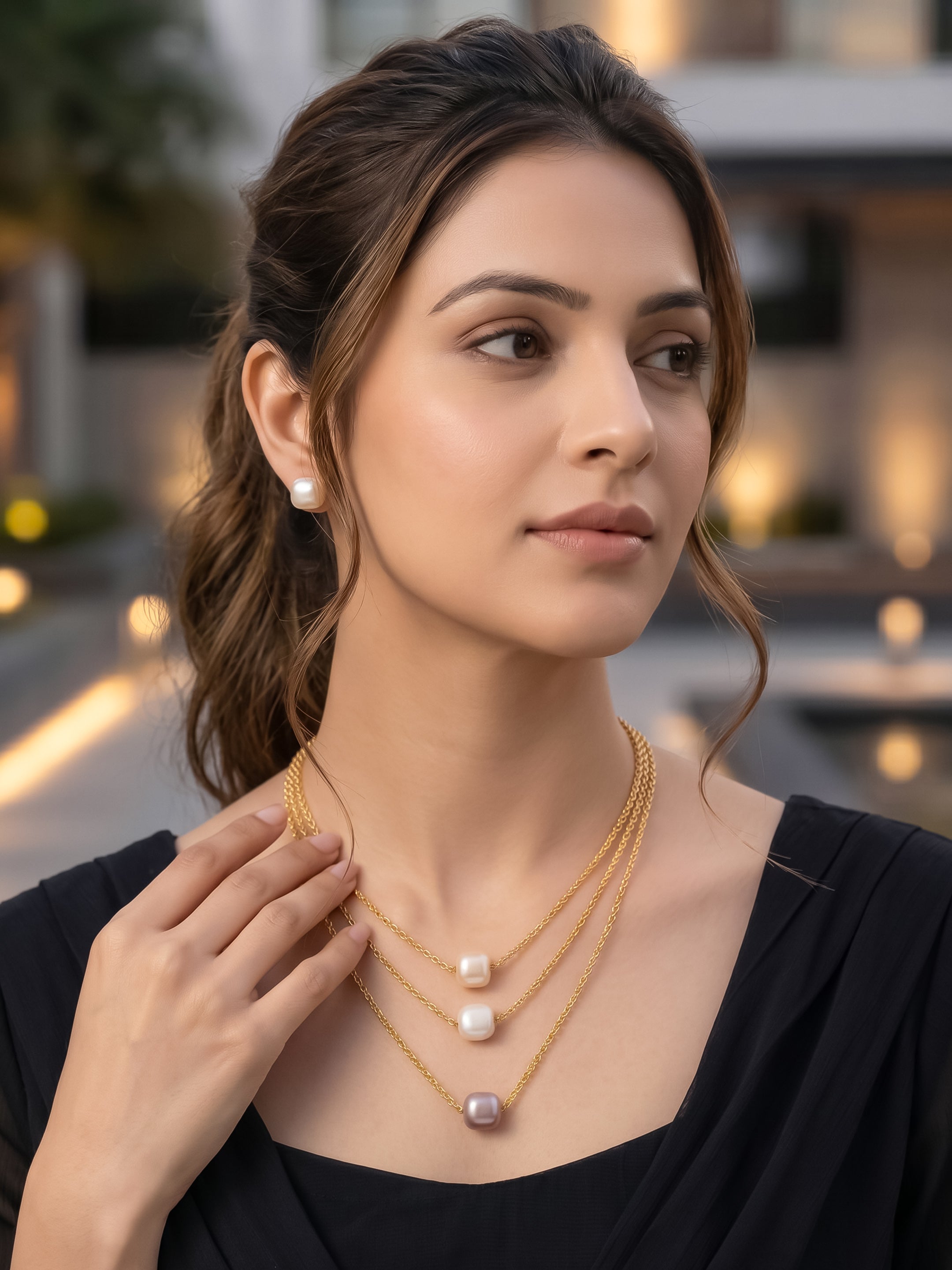 3-Layered Gold-Plated Pearl Necklace