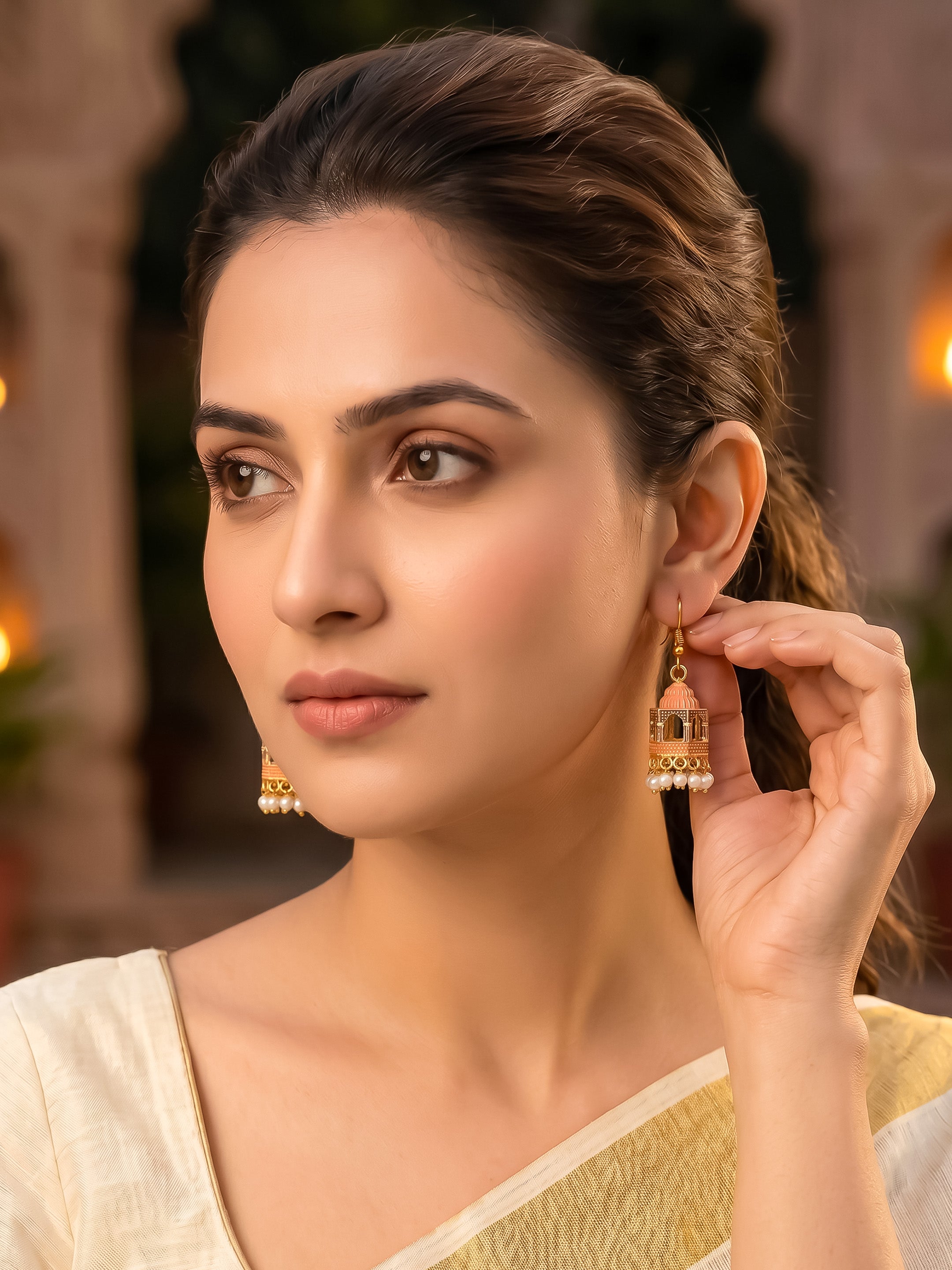 Gold Plated Jarokha Jhumki Earrings