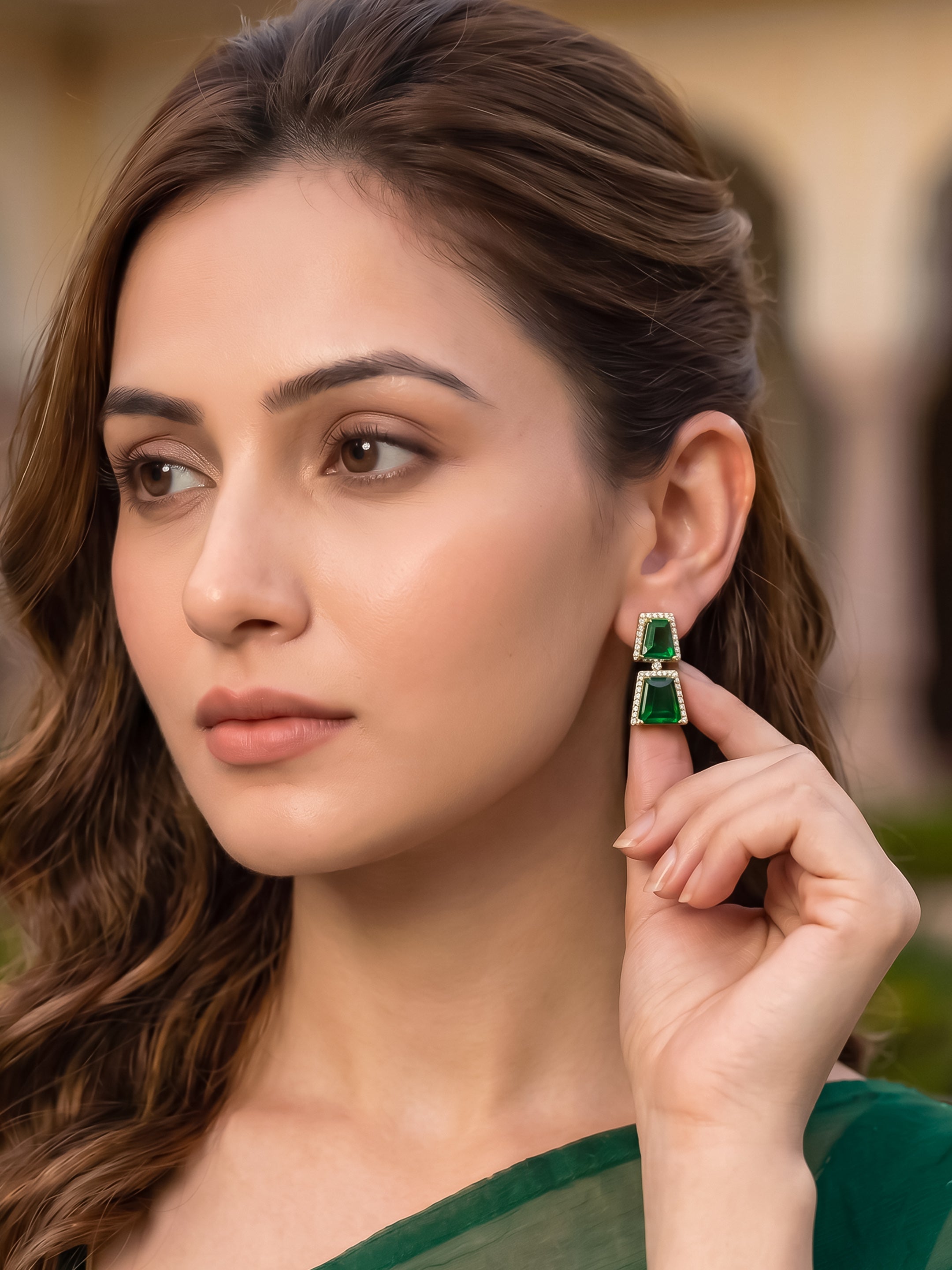 Gold Plated Green Topaz Earrings