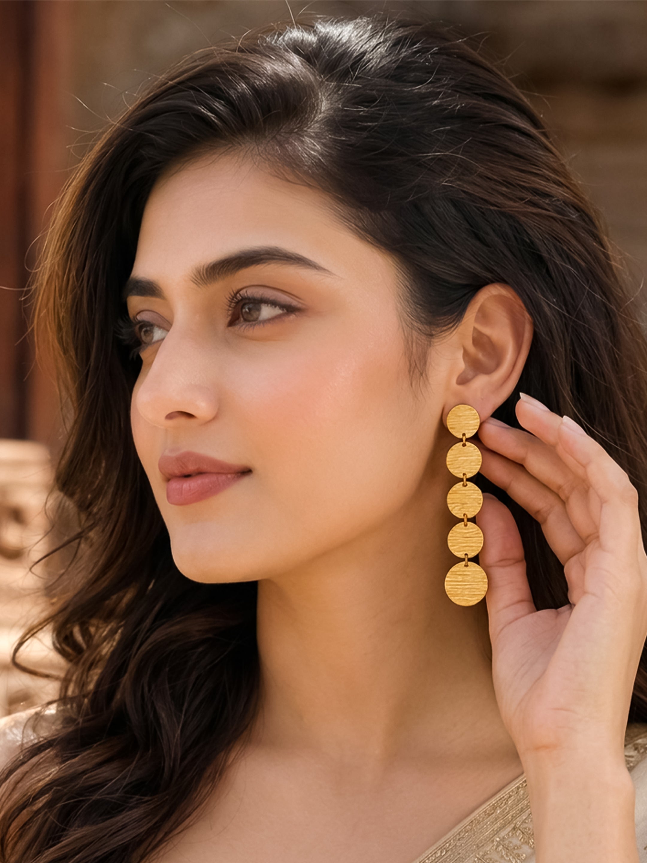 Gold Plated Moon Disc Earrings