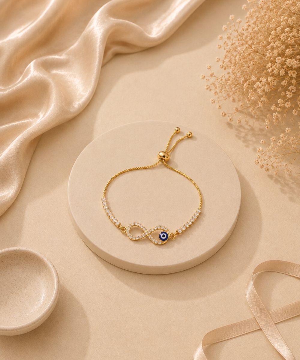 Gold Plated Evil Eye Infinity Bracelet with Cubic Zirconia