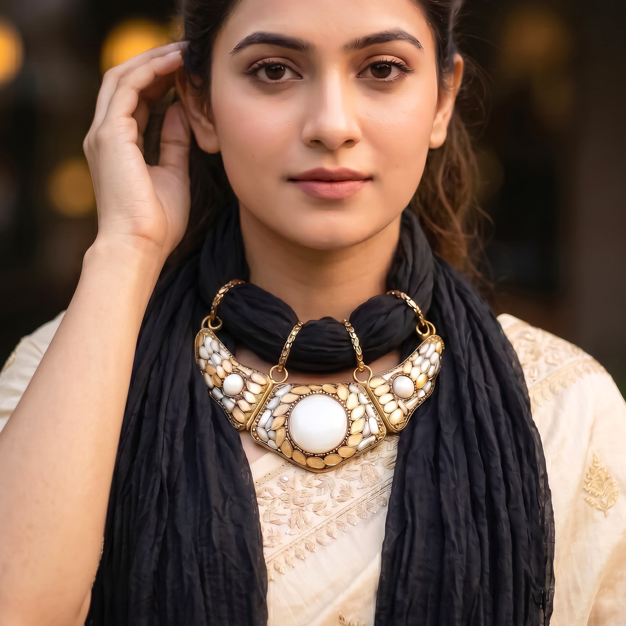 Georgette Scarf With Indian Jewelry