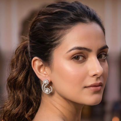 Rhodium Plated Cubic Zirconia Earring