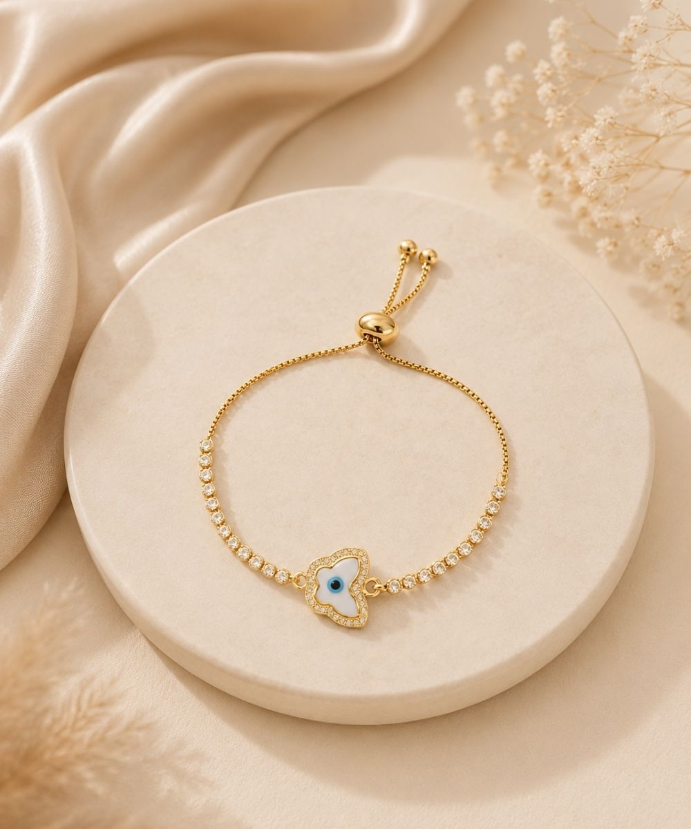 Evil Eye Butterfly Bracelet with Cubic Zirconia