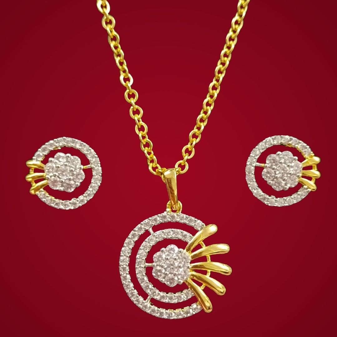 Gold Plated Cubic Zirconia Pendant & Stud Earrings Set