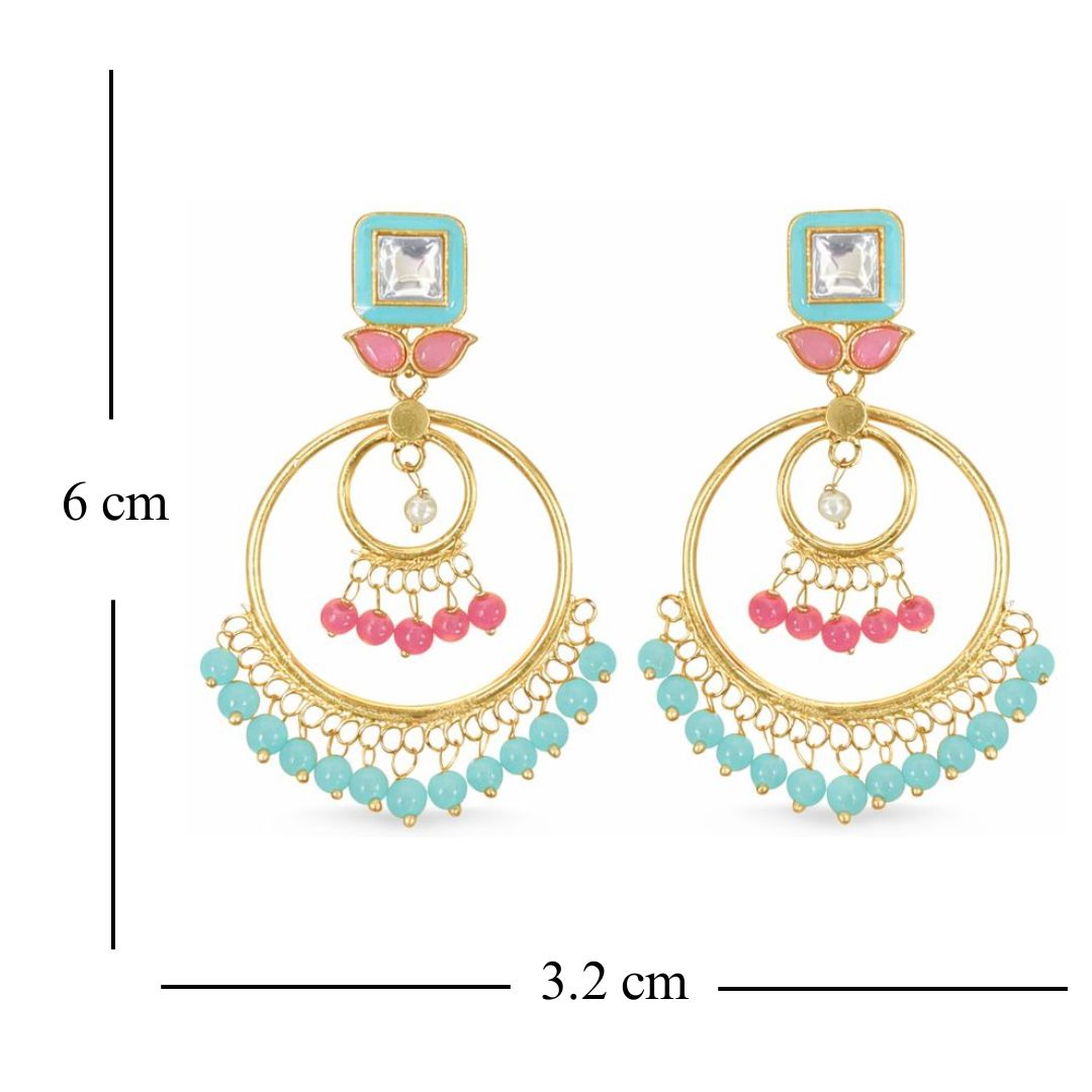 Gold-Plated Kundan Hoop Pearl Earrings