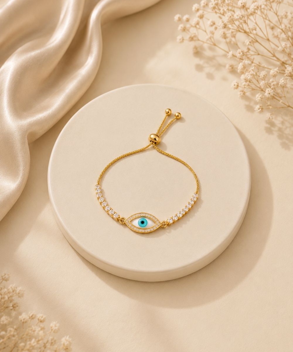 Gold Plated Evil Eye Bracelet with Cubic Zirconia