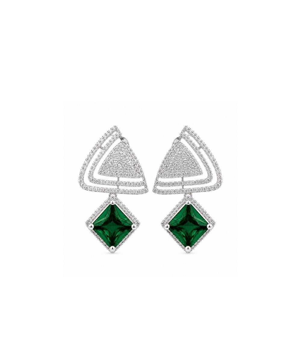 Rhodium Plated Green Topaz Earrings