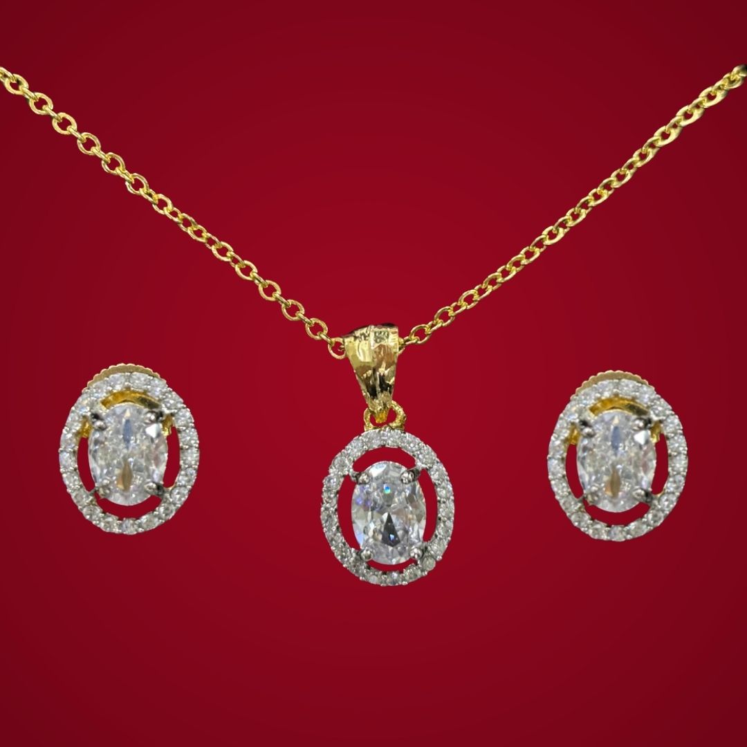 Gold-Plated Eternal Glow Solitaire Halo Pendant & Earrings Set