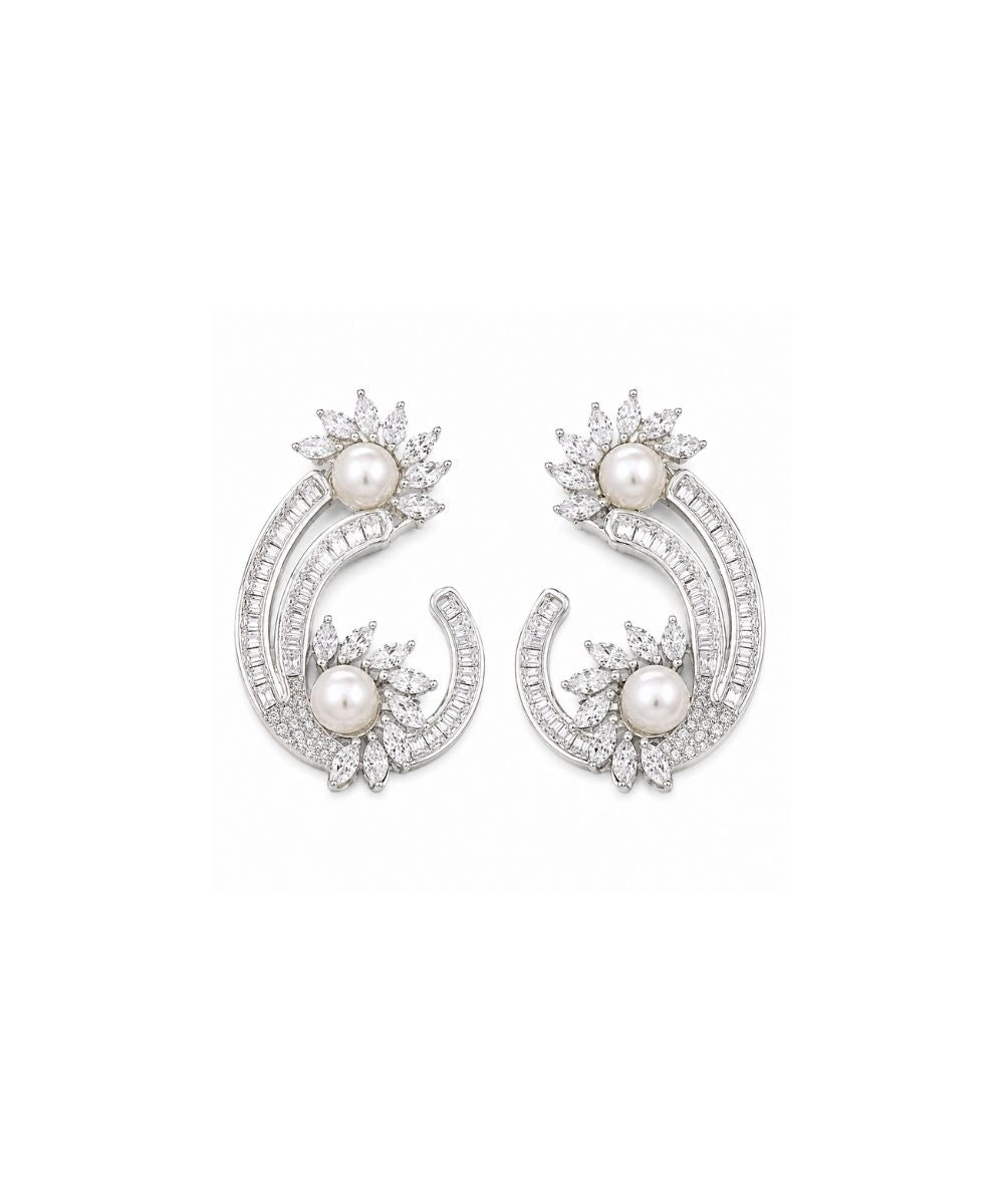 Rhodium Plated Cubic Zirconia Drop Earring