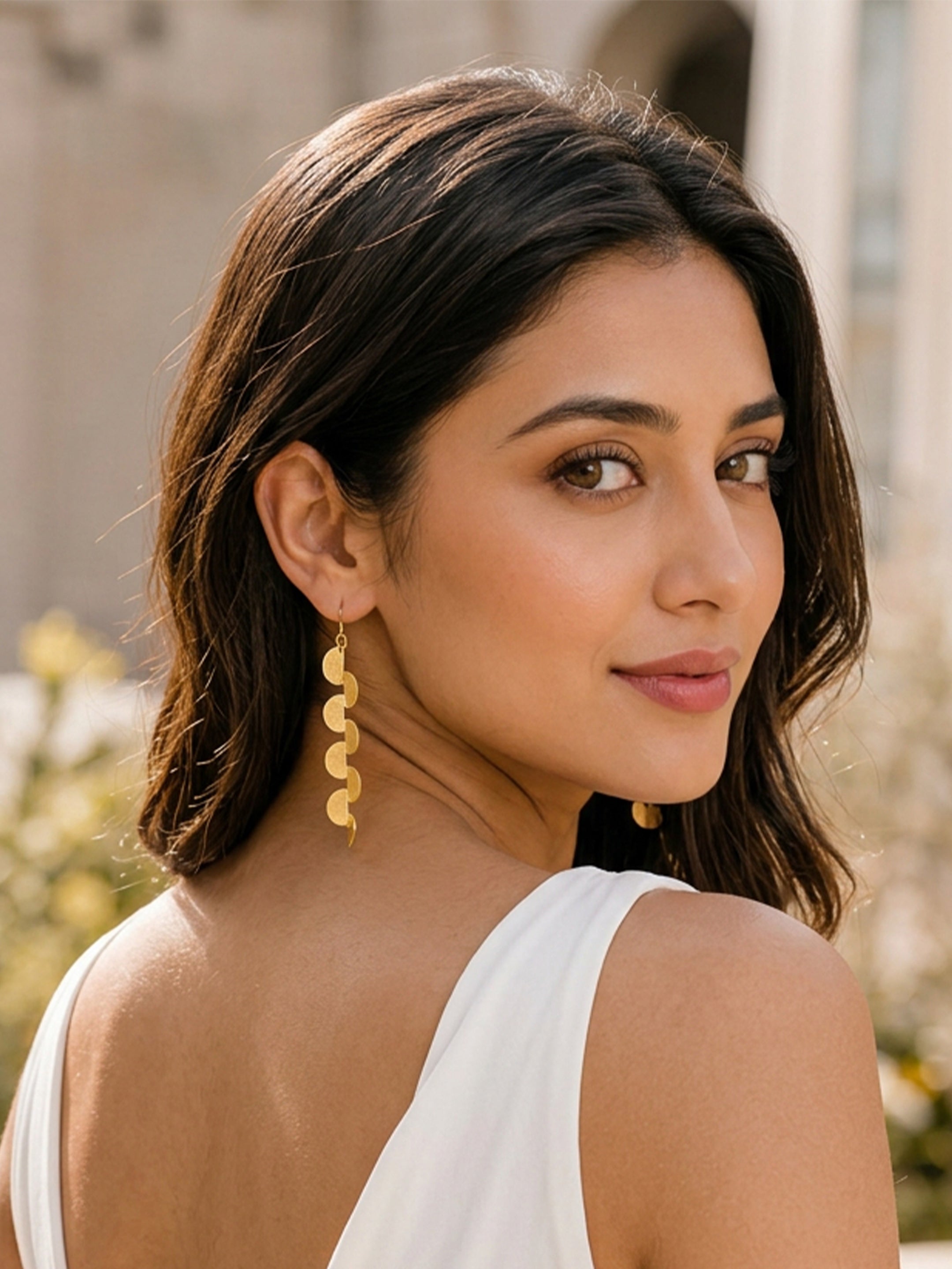 Gold Plated Semi-Circle Drop Earrings