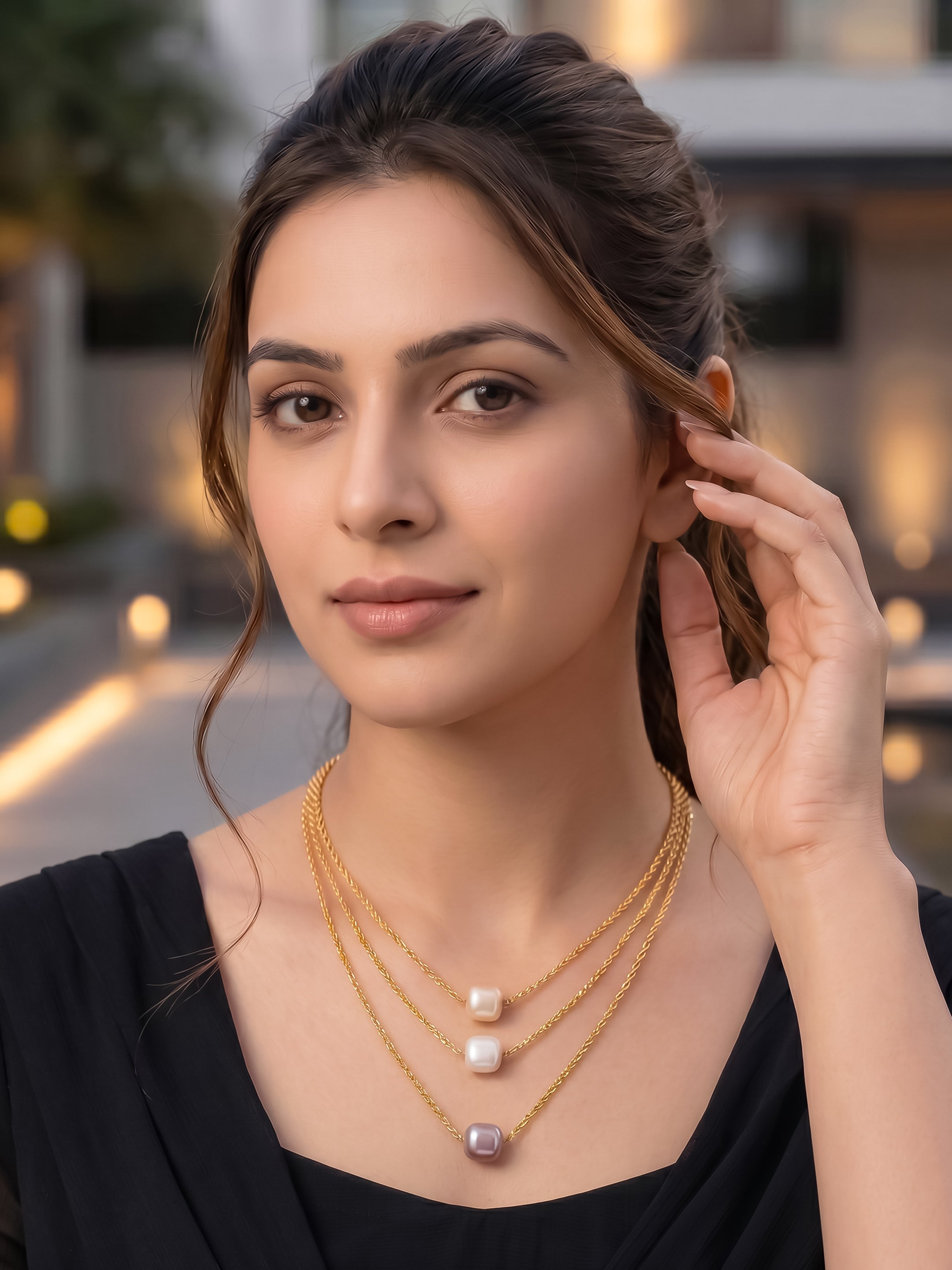 3-Layered Gold-Plated Pearl Necklace