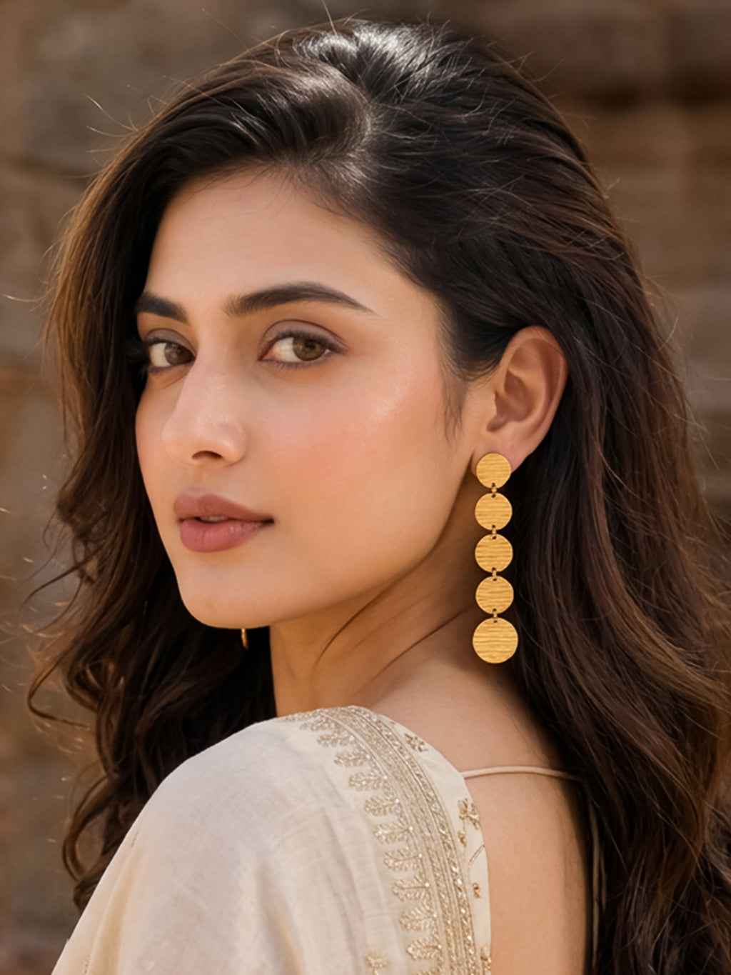 Gold Plated Moon Disc Earrings