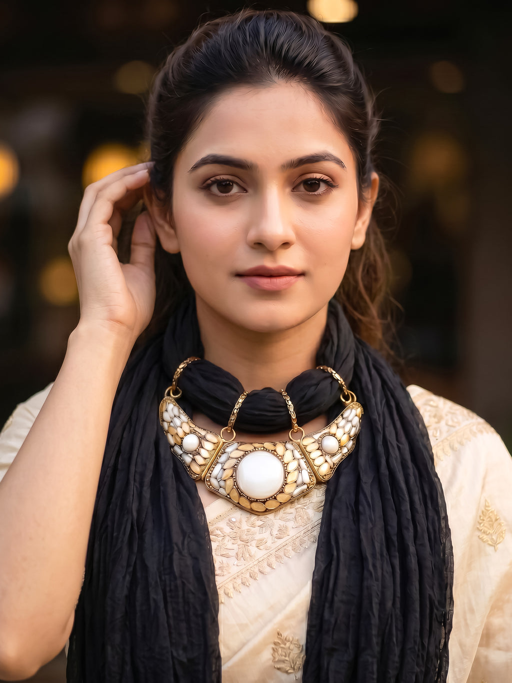 Georgette Scarf With Indian Jewelry