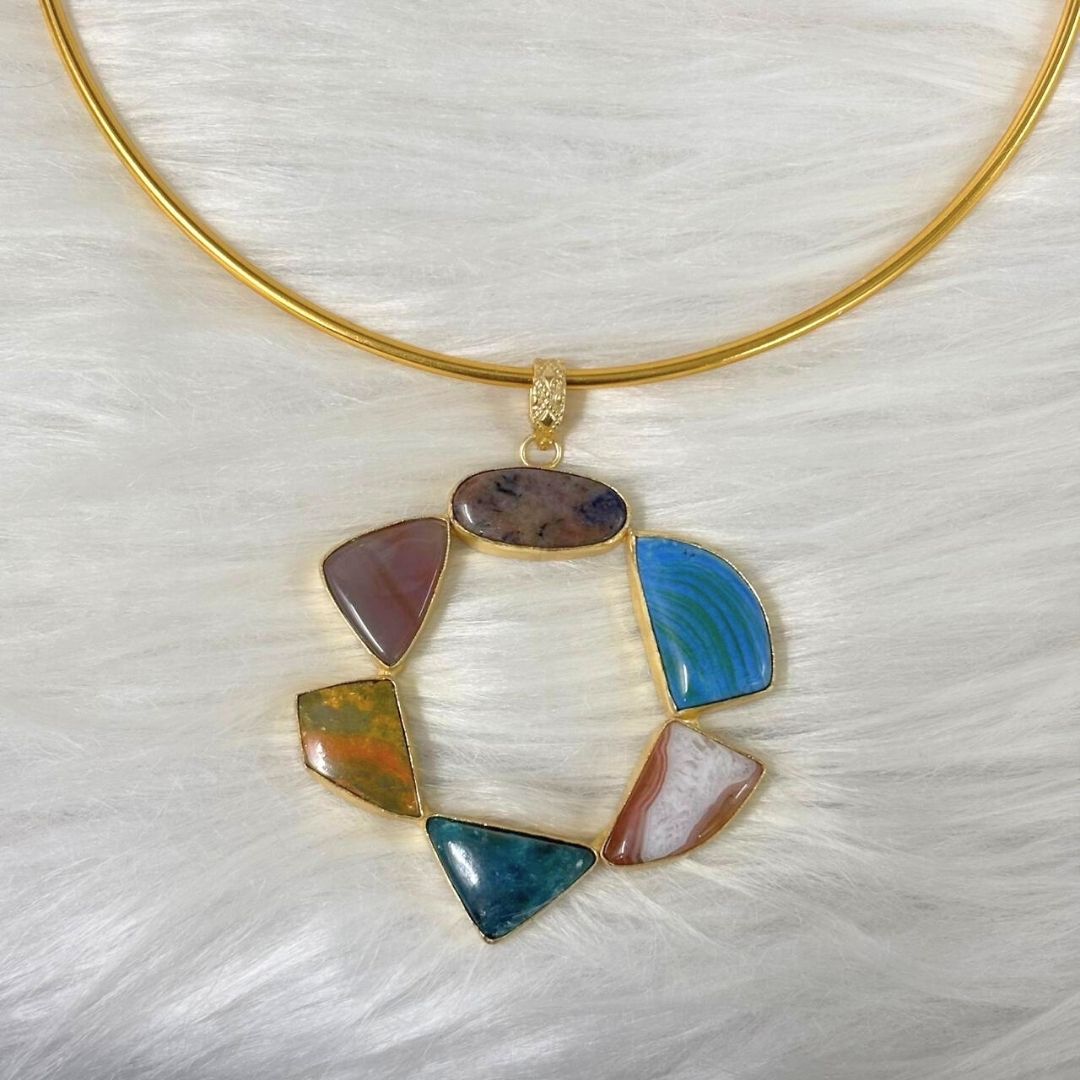 Circle Gold-Plated Multi-Stone Necklace