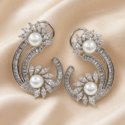 Rhodium Plated Cubic Zirconia Earring